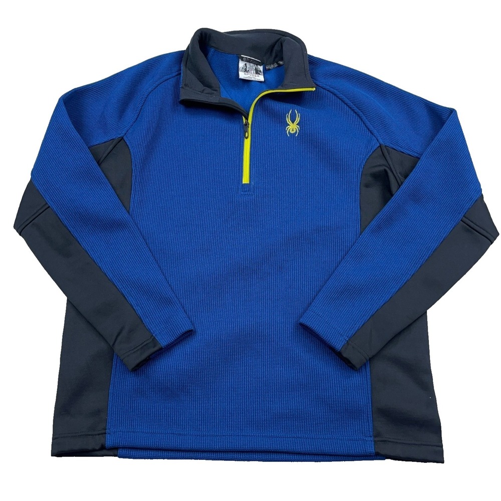 Spyder Sweater Men XL Blue Black Pullover Thermal Waffle Knit Jacket 1/4 Zip A66